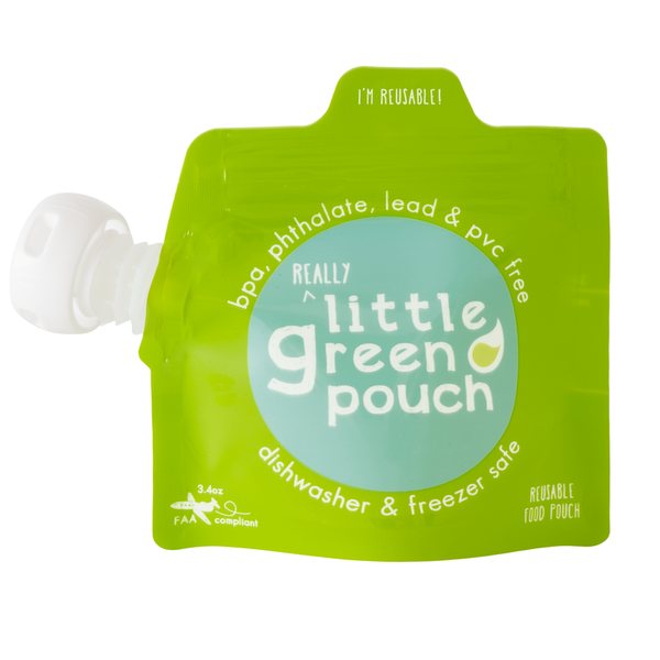 Little Green Pouch The patent-pending Really Little Green Pouch is a 3.4 oz. reusable food pouch that is BPA-free, dishwasher and freezer-safe