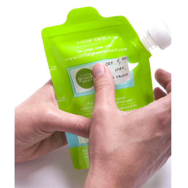 Little Green Pouch dissolvable labels for reusable food pouches