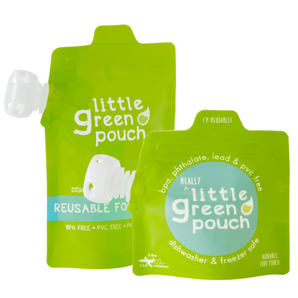 Little Green Pouch reusable food pouches come in two sizes and are perfect for homemade baby food and real food on-the-go
