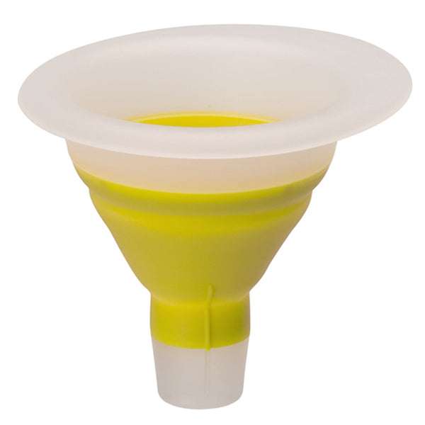 Yellow collapsible mini funnel for filling Little Green Pouch reusable food pouches